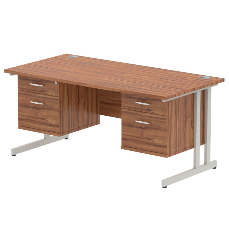 impulse 1600mm cantilever straight desk with two fixed pedestal
