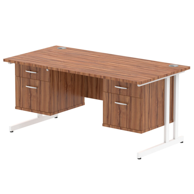 impulse 1600mm cantilever straight desk with two fixed pedestal