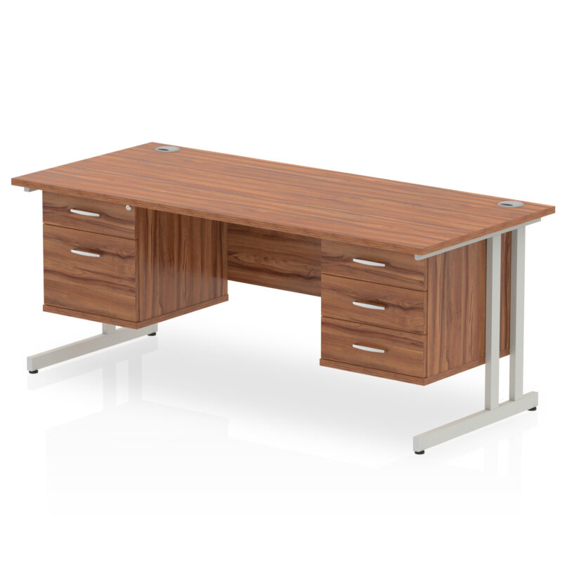 impulse 1800mm cantilever straight desk with two fixed pedestal