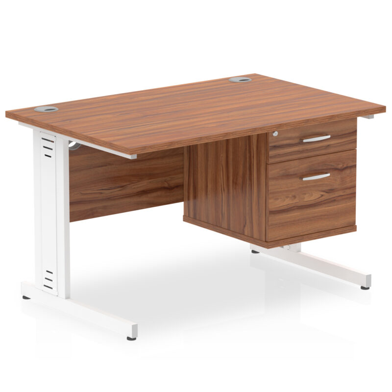 impulse 1200mm cable managed straight desk with single fixed pedestal