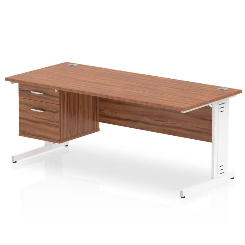 impulse 1800mm cable managed straight desk with single fixed pedestal