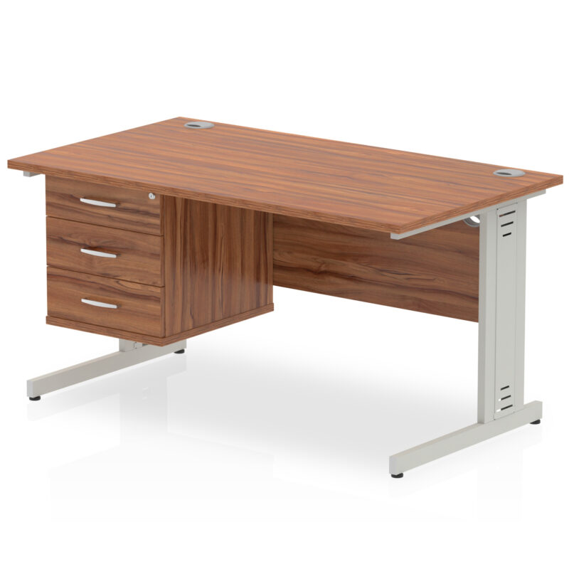 impulse 1400mm cable managed straight desk with single fixed pedestal