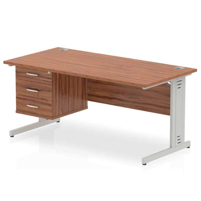 impulse 1600mm cable managed straight desk with single fixed pedestal