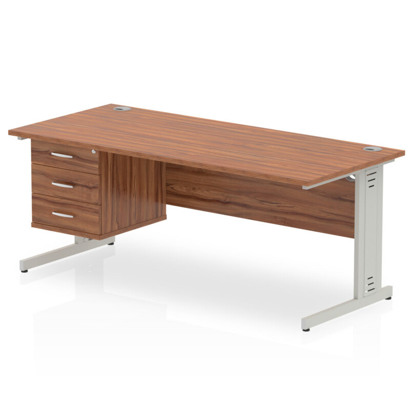impulse 1800mm cable managed straight desk with single fixed pedestal
