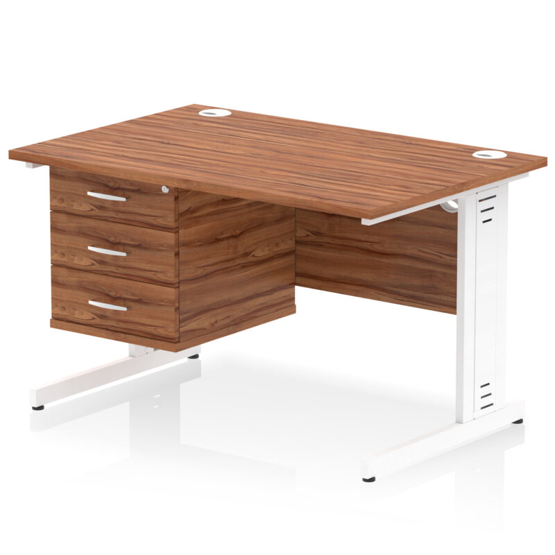 impulse 1200mm cable managed straight desk with single fixed pedestal