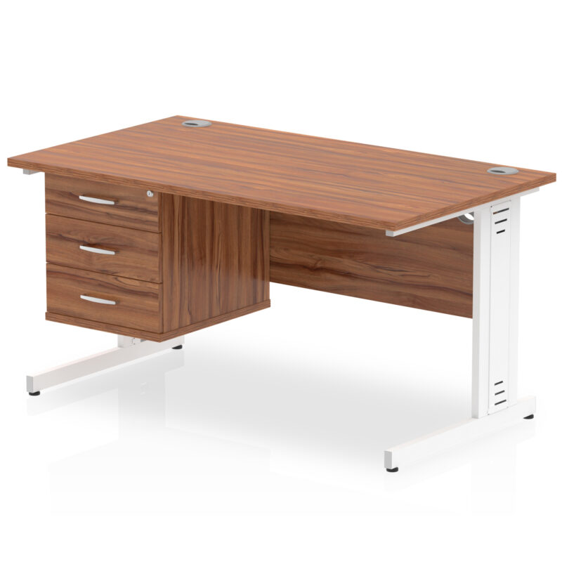 impulse 1400mm cable managed straight desk with single fixed pedestal