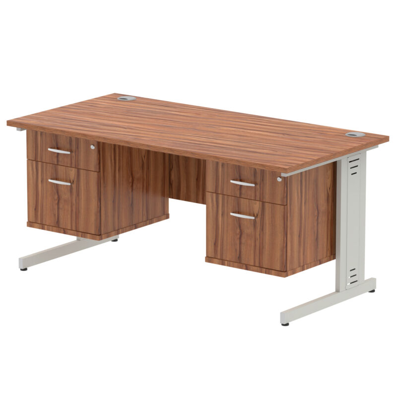 impulse 1600mm cable managed straight desk with two fixed pedestal