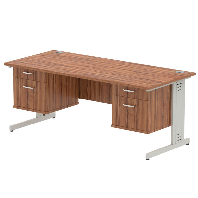 impulse 1800mm cable managed straight desk with two fixed pedestal