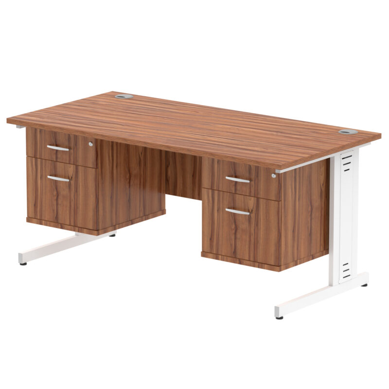 impulse 1600mm cable managed straight desk with two fixed pedestal