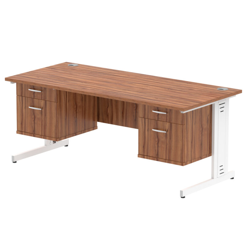 impulse 1800mm cable managed straight desk with two fixed pedestal