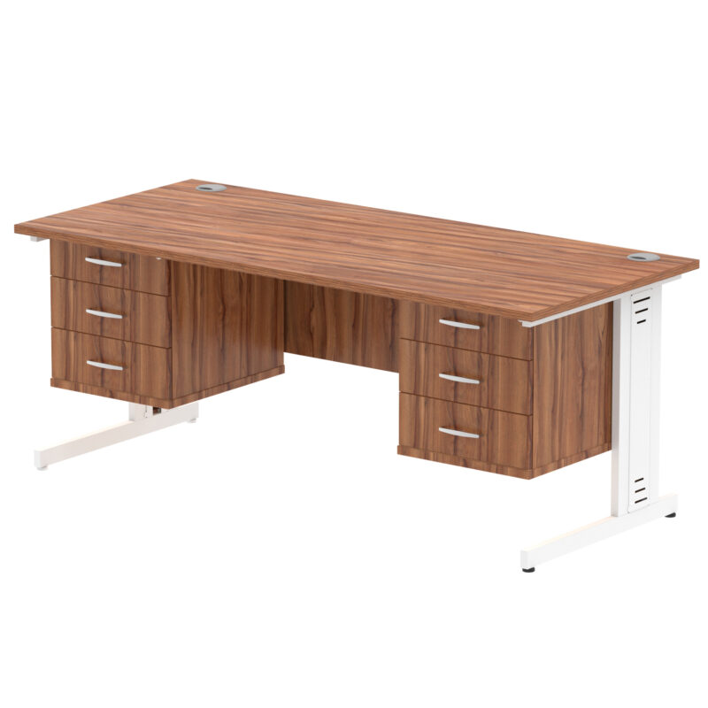 impulse 1800mm cable managed straight desk with two fixed pedestal