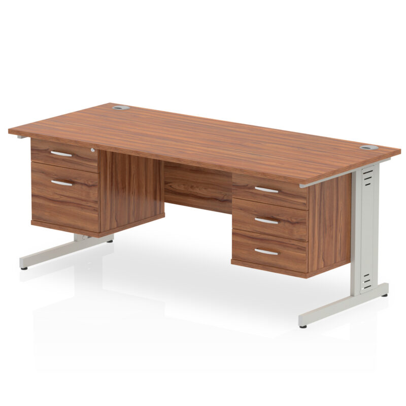 impulse 1600mm cable managed straight desk with two fixed pedestal