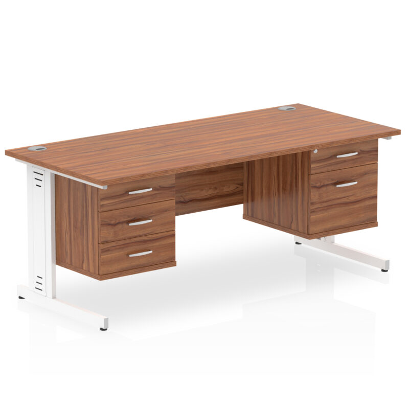 impulse 1600mm cable managed straight desk with two fixed pedestal