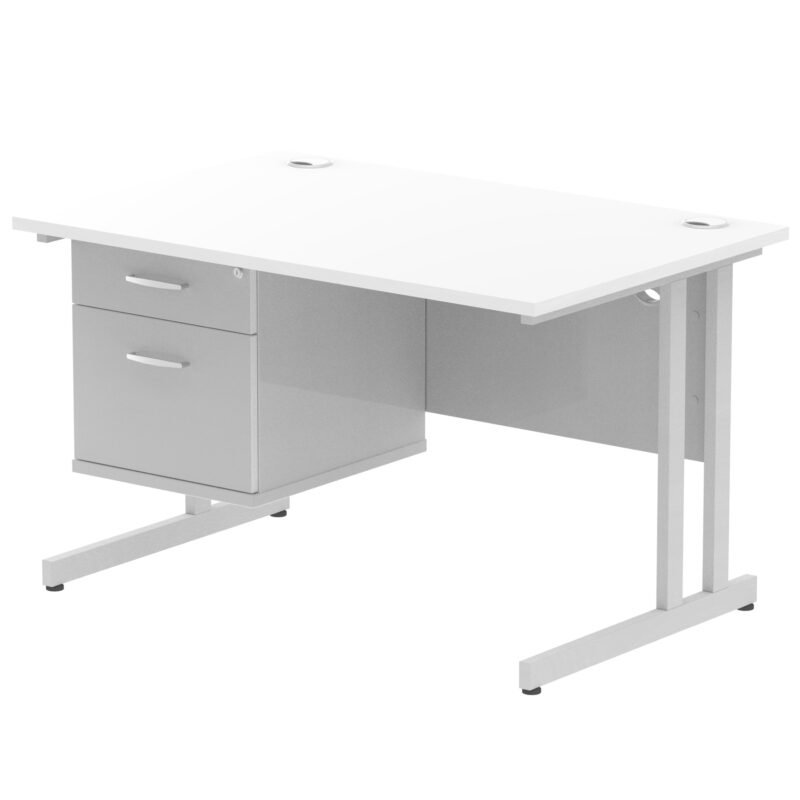 impulse 1200mm cantilever straight desk with single fixed pedestal