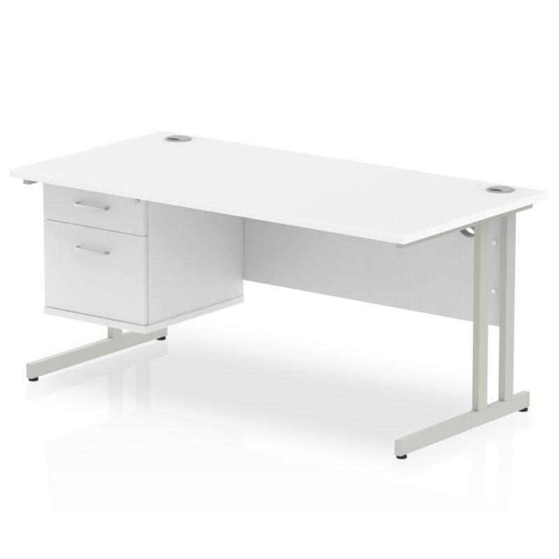impulse 1600mm cantilever straight desk with single fixed pedestal