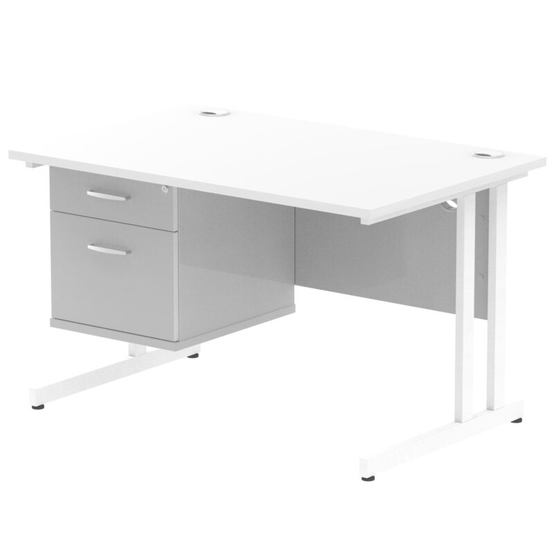 impulse 1200mm cantilever straight desk with single fixed pedestal