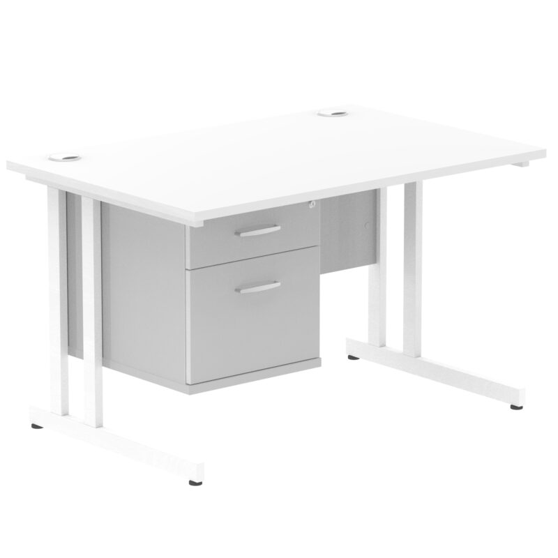 impulse 1200mm cantilever straight desk with single fixed pedestal