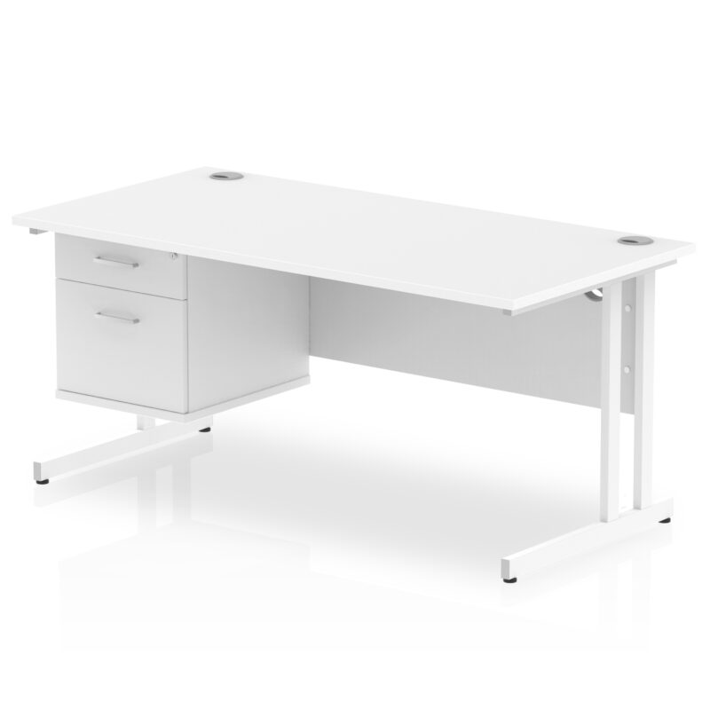 impulse 1600mm cantilever straight desk with single fixed pedestal