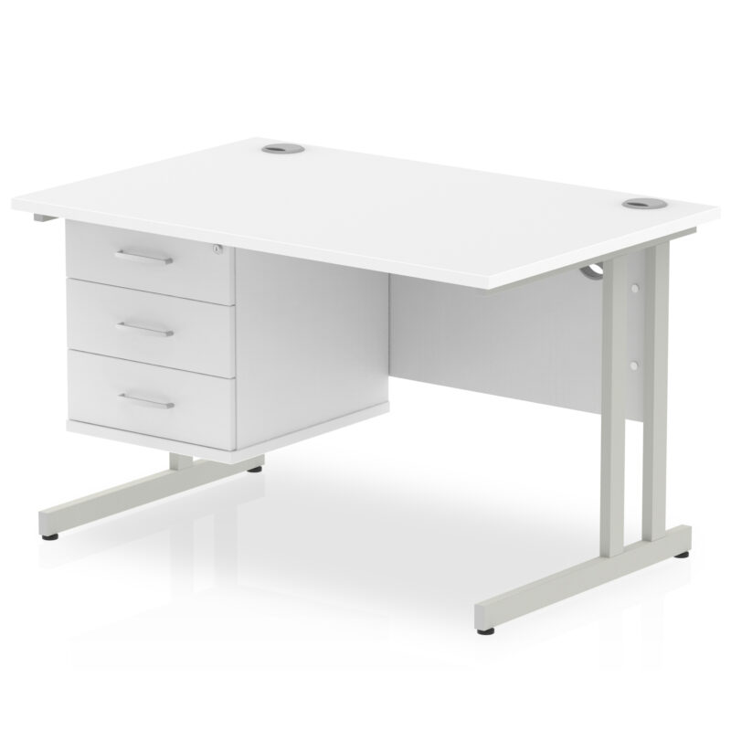 impulse 1200mm cantilever straight desk with single fixed pedestal