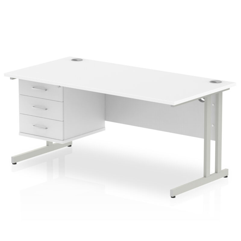 impulse 1600mm cantilever straight desk with single fixed pedestal