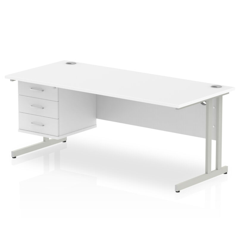 impulse 1800mm cantilever straight desk with single fixed pedestal