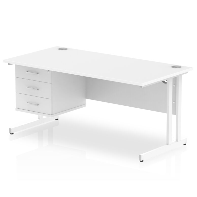 impulse 1600mm cantilever straight desk with single fixed pedestal