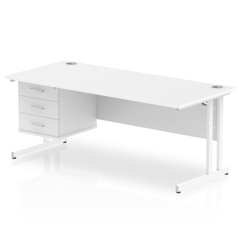 impulse 1800mm cantilever straight desk with single fixed pedestal