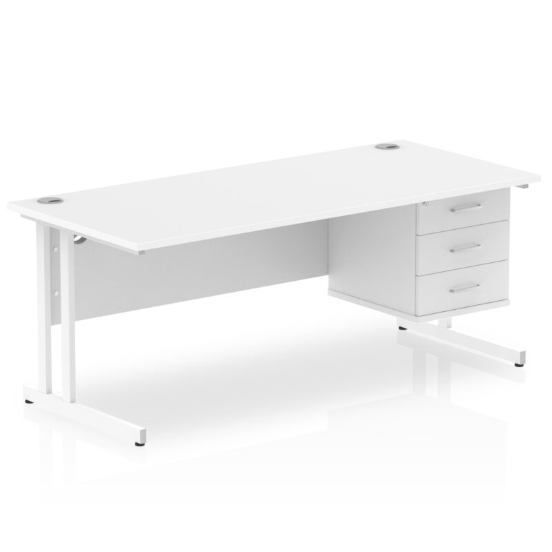 impulse 1800mm cantilever straight desk with single fixed pedestal