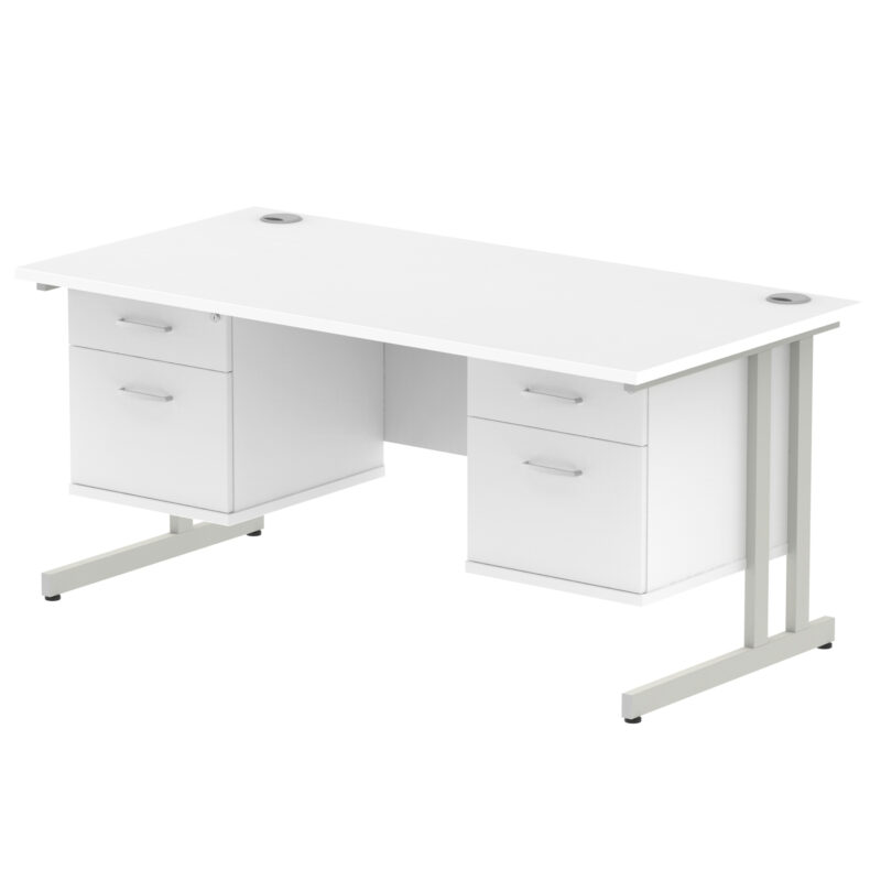 impulse 1600mm cantilever straight desk with two fixed pedestal