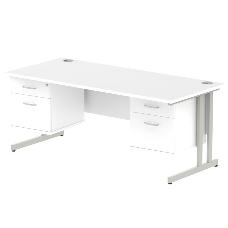 impulse 1800mm cantilever straight desk with two fixed pedestal