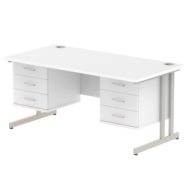 impulse 1600mm cantilever straight desk with two fixed pedestal