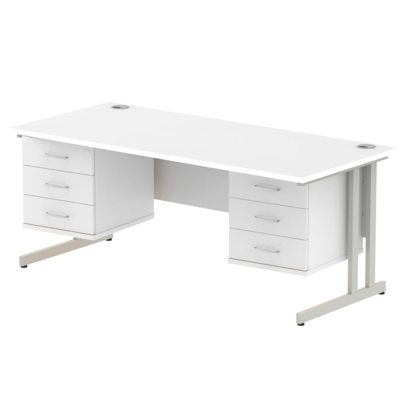 impulse 1800mm cantilever straight desk with two fixed pedestal