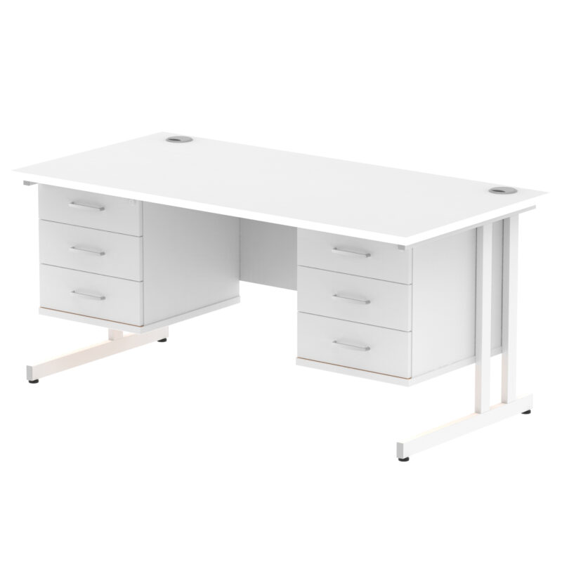 impulse 1600mm cantilever straight desk with two fixed pedestal