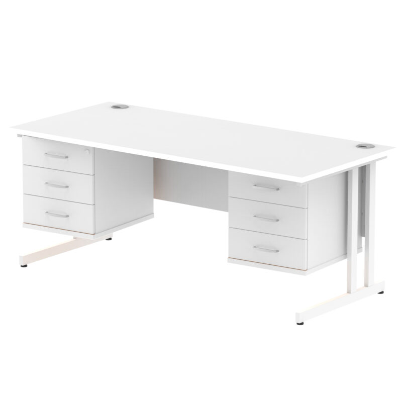 impulse 1800mm cantilever straight desk with two fixed pedestal