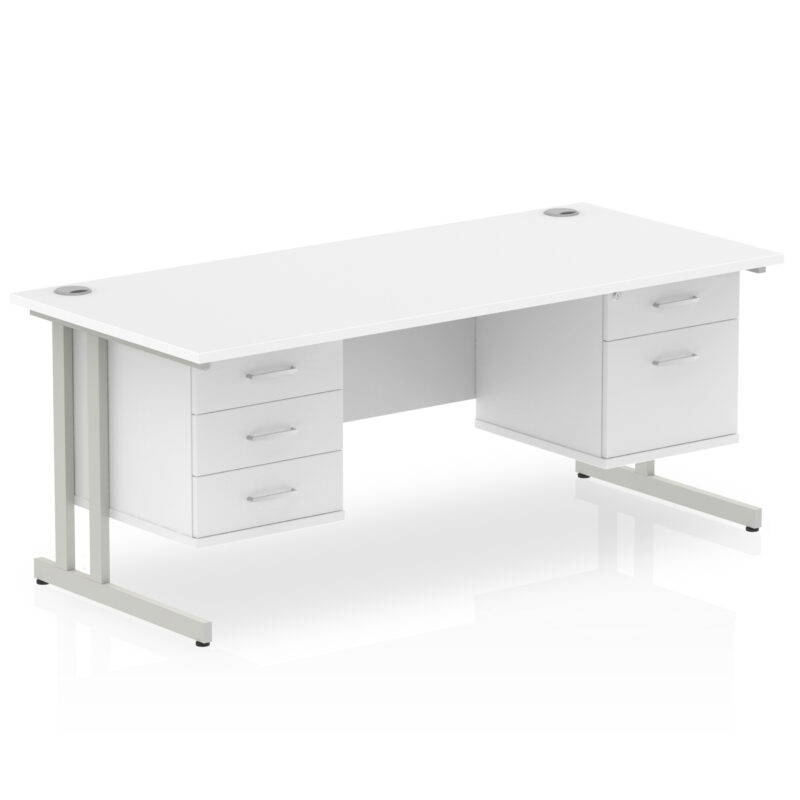 impulse 1600mm cantilever straight desk with two fixed pedestal