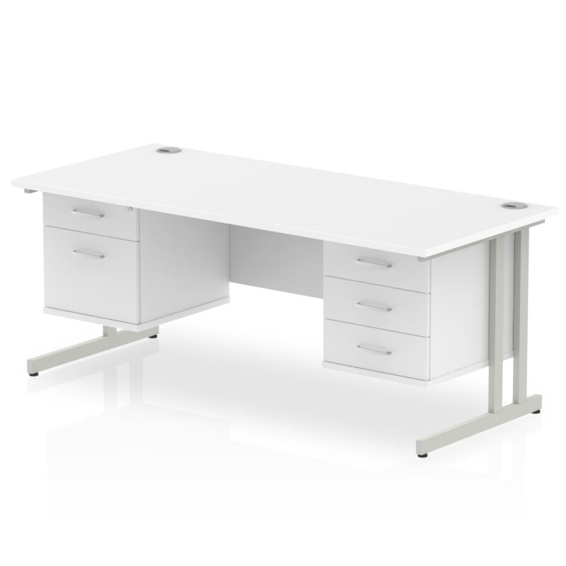 impulse 1800mm cantilever straight desk with two fixed pedestal