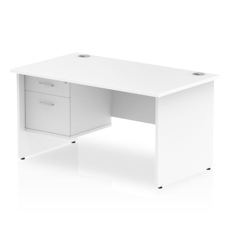 impulse 1400mm panel end straight desk with single fixed pedestal
