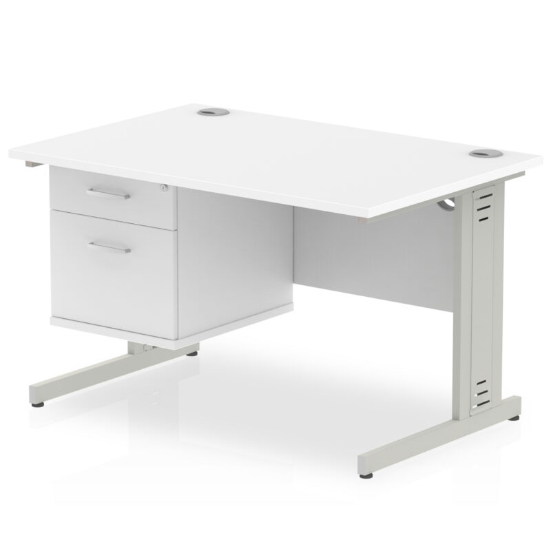 impulse 1200mm cable managed straight desk with single fixed pedestal