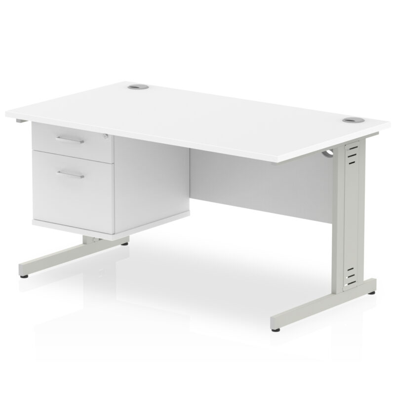 impulse 1400mm cable managed straight desk with single fixed pedestal