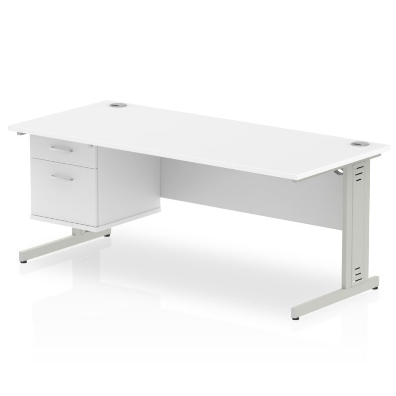 impulse 1800mm cable managed straight desk with single fixed pedestal