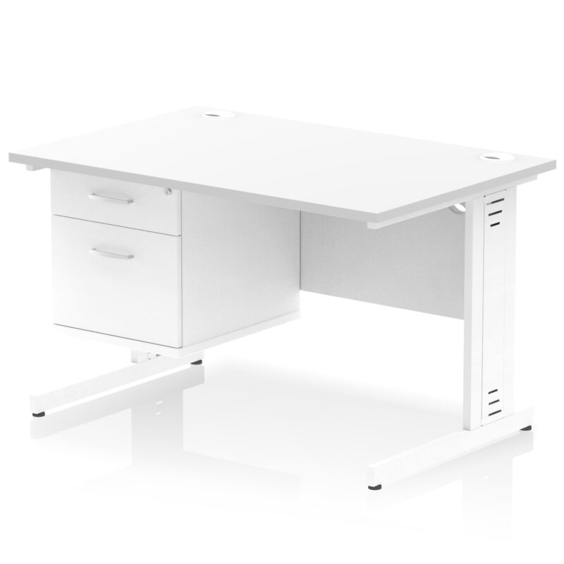 impulse 1200mm cable managed straight desk with single fixed pedestal