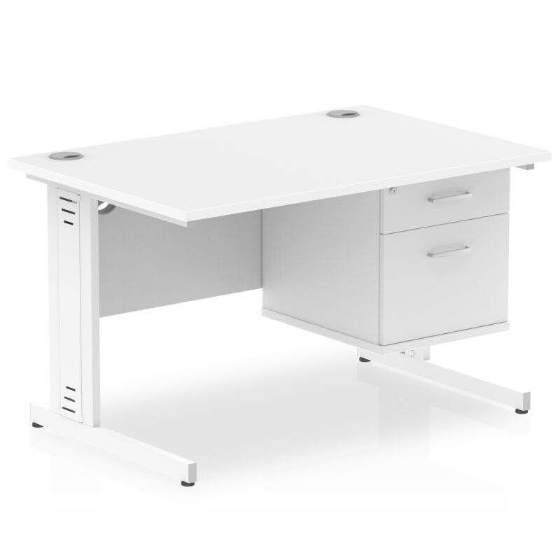 impulse 1200mm cable managed straight desk with single fixed pedestal
