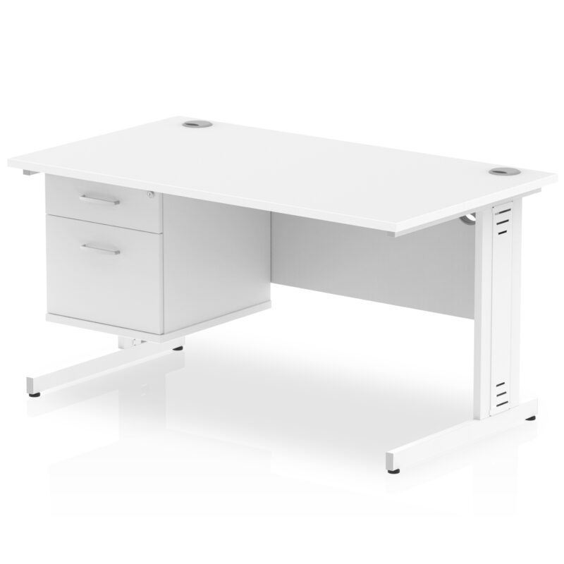 impulse 1400mm cable managed straight desk with single fixed pedestal