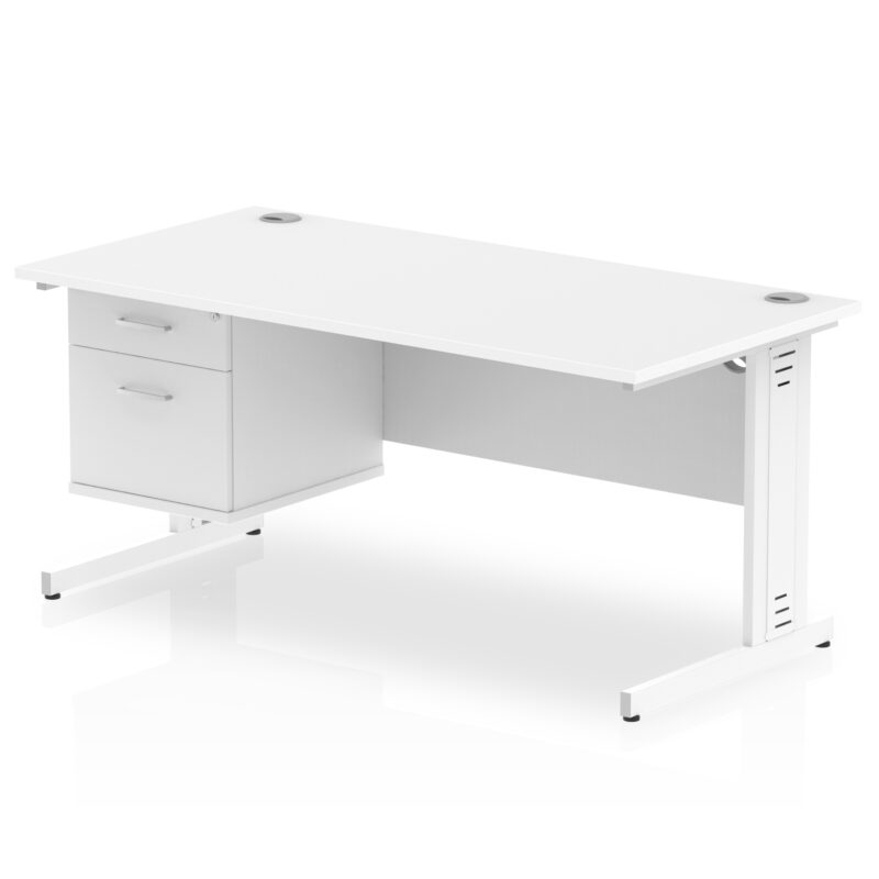 impulse 1600mm cable managed straight desk with single fixed pedestal