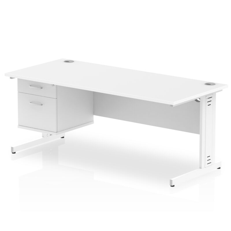 impulse 1800mm cable managed straight desk with single fixed pedestal