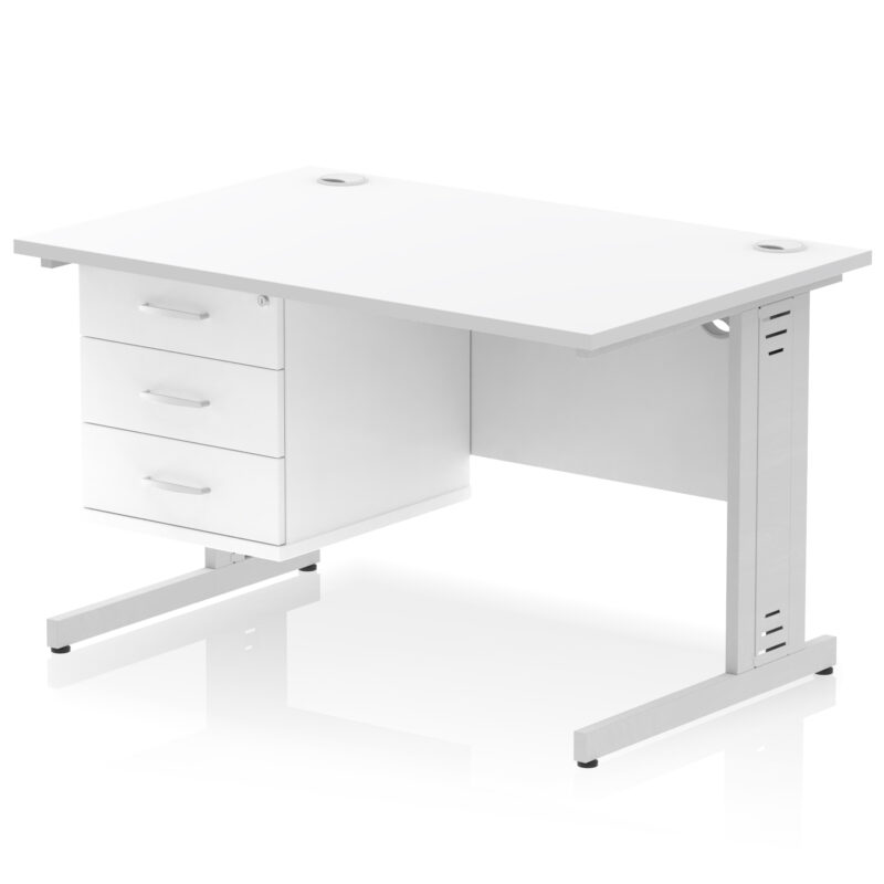 impulse 1200mm cable managed straight desk with single fixed pedestal