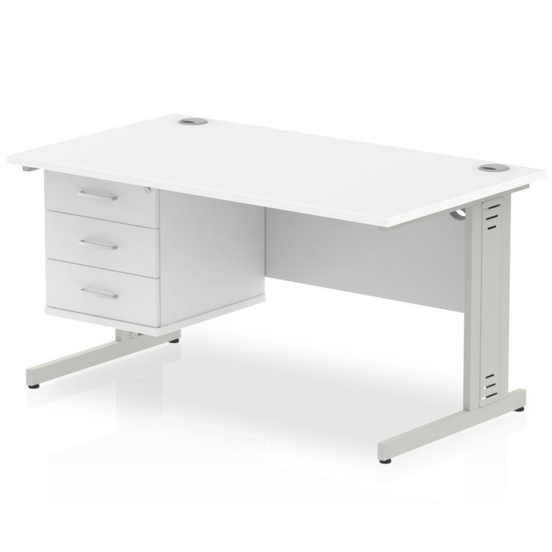 impulse 1400mm cable managed straight desk with single fixed pedestal