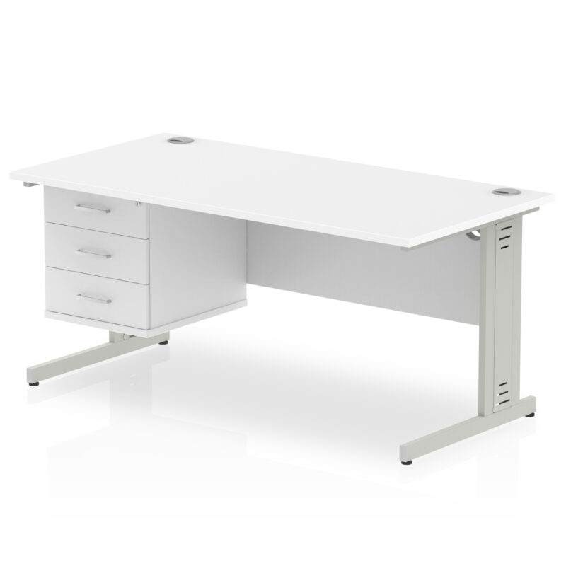 impulse 1600mm cable managed straight desk with single fixed pedestal