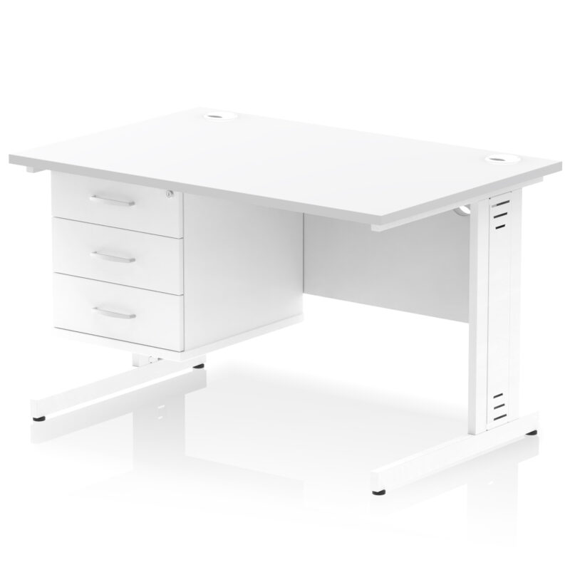 impulse 1200mm cable managed straight desk with single fixed pedestal