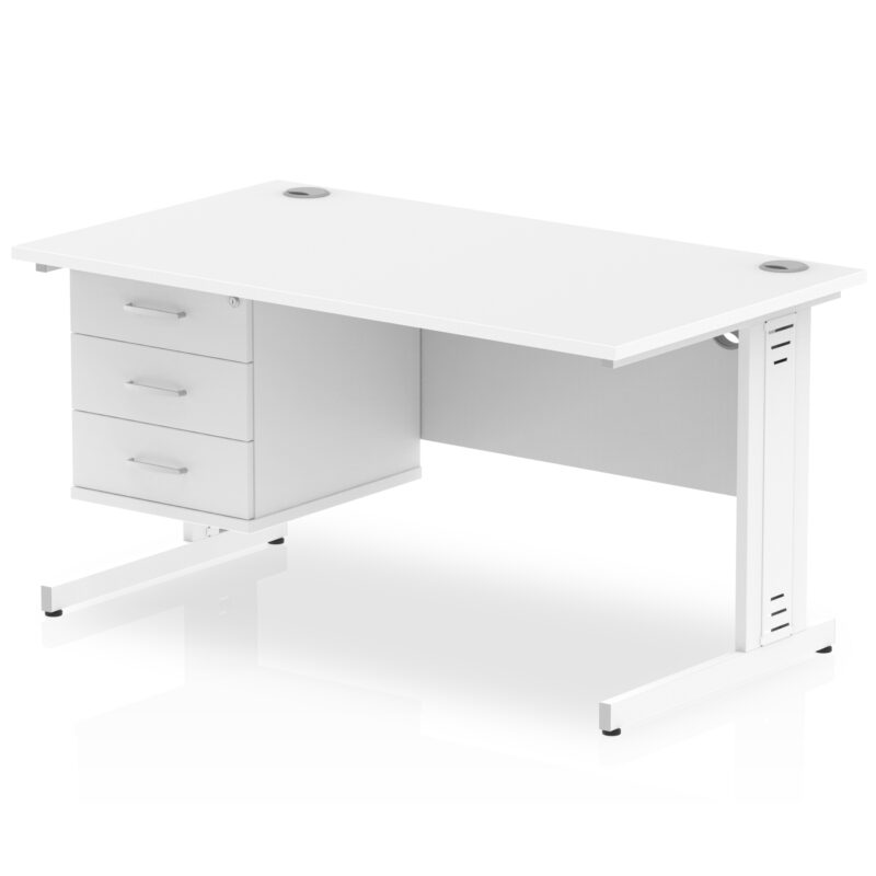 impulse 1400mm cable managed straight desk with single fixed pedestal